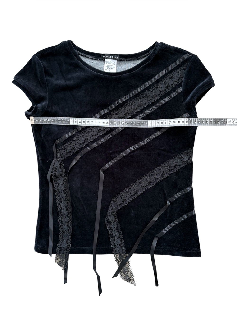 Vintage 90s Gothic Black Lace Velvet Ribbon Y2K Top Fits Size Small - Picture 6 of 11